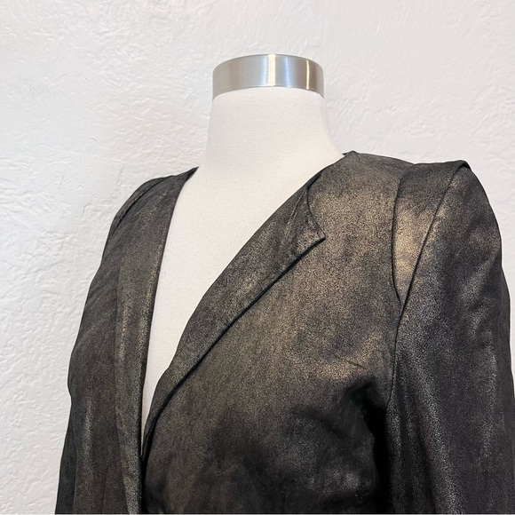 Sandro Paris Small 1 Blazer Jacket 100% Genuine Leather Black Gold S - Picture 7 of 14